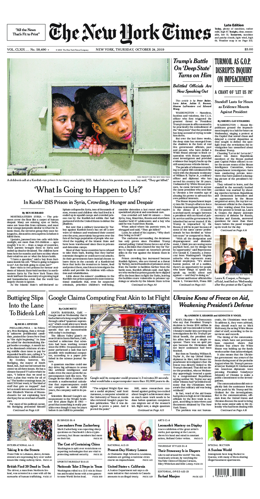 Prima-pagina-New-York-Times-del-2019-10-24