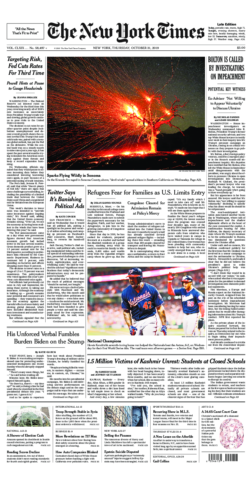 Prima-pagina-New-York-Times-del-2019-10-31