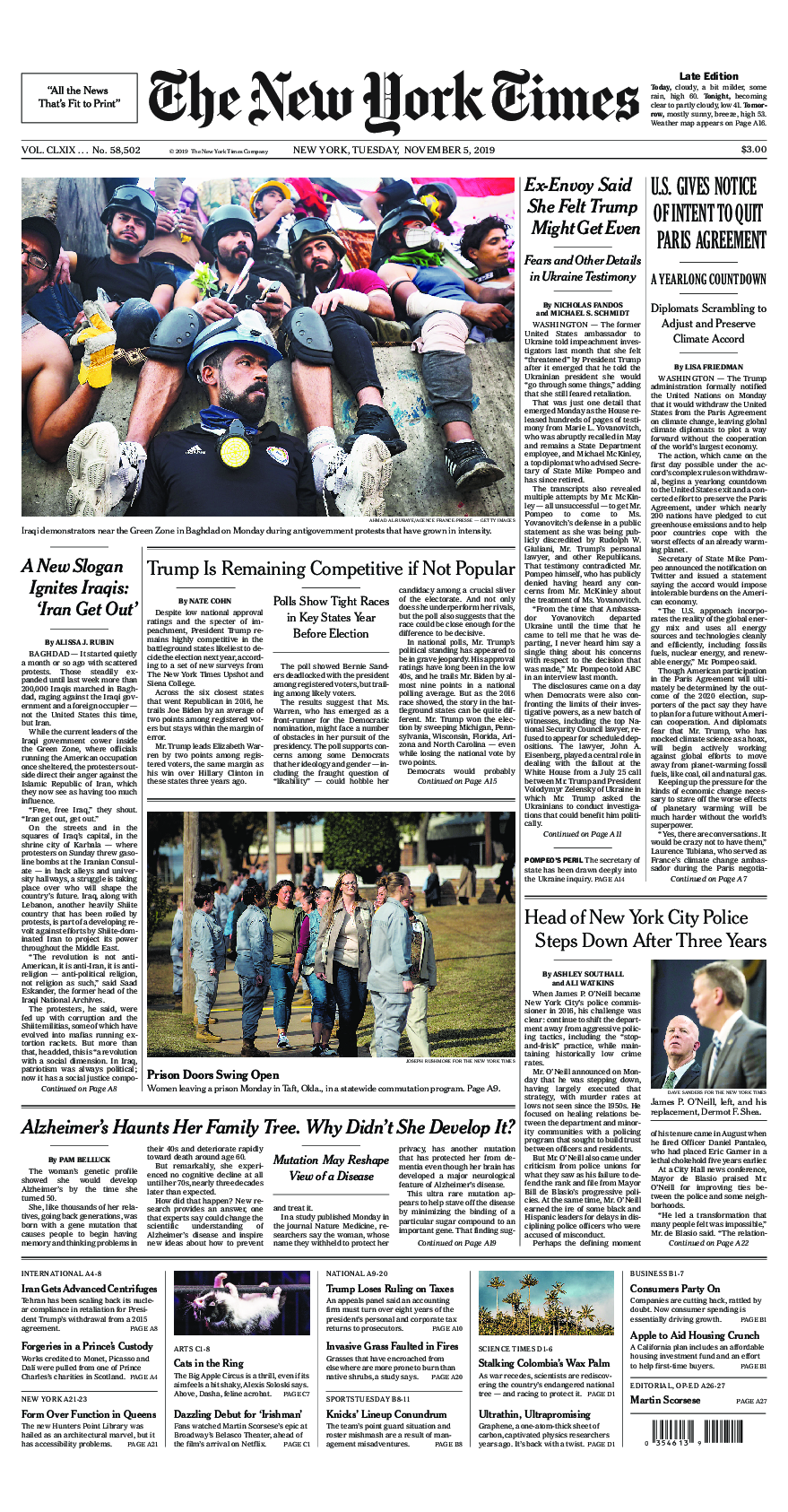 Prima-pagina-New-York-Times-del-2019-11-05