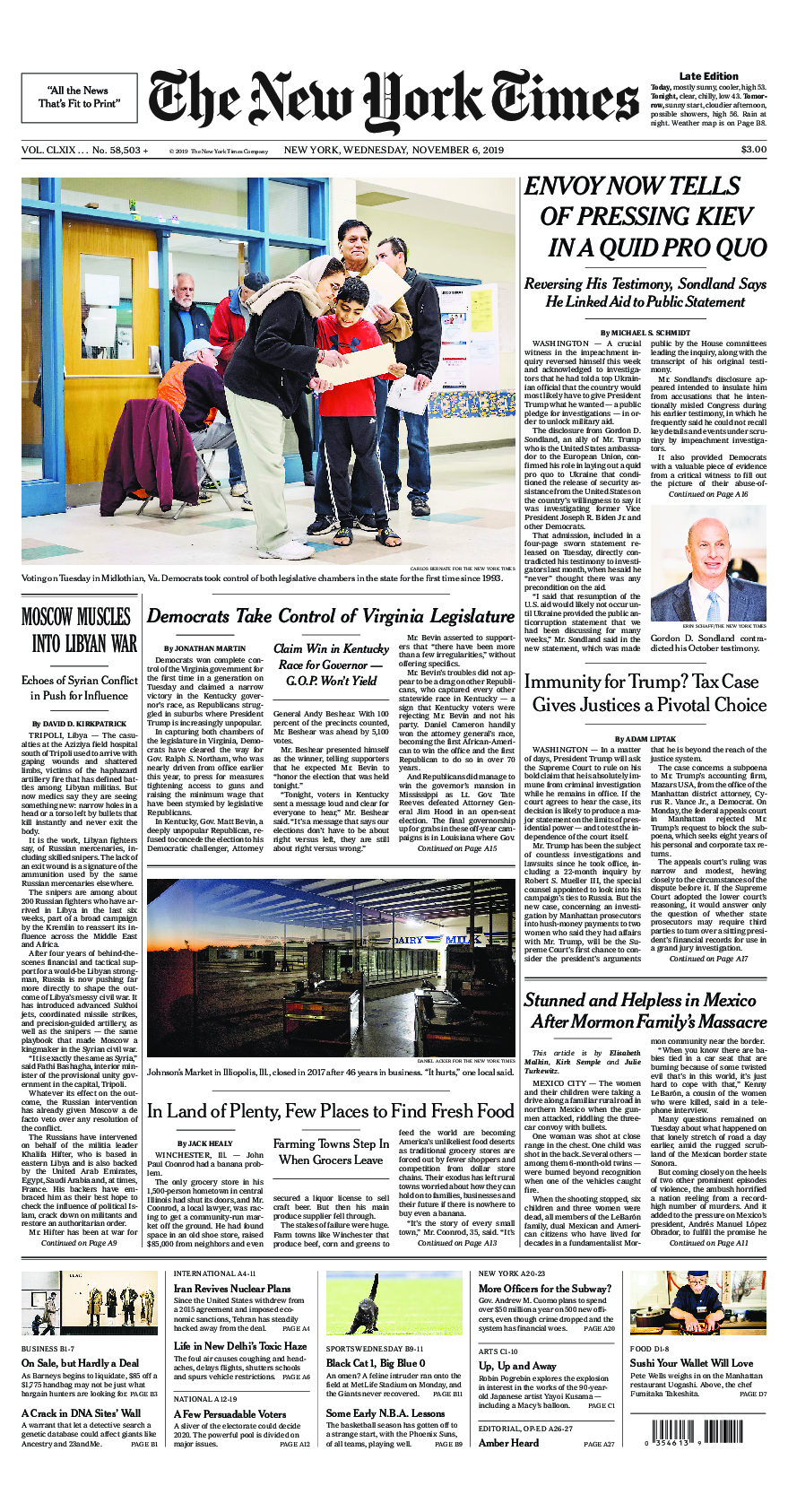 Prima-pagina-New-York-Times-del-2019-11-06