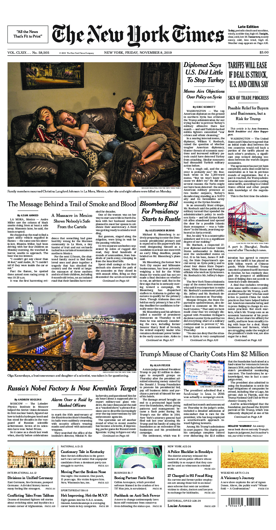 Prima-pagina-New-York-Times-del-2019-11-08