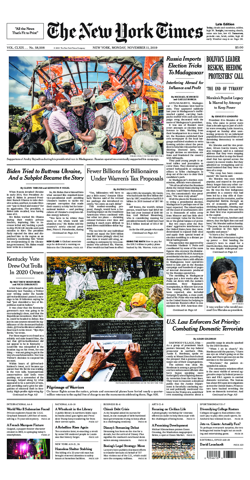 Prima-pagina-New-York-Times-del-2019-11-11