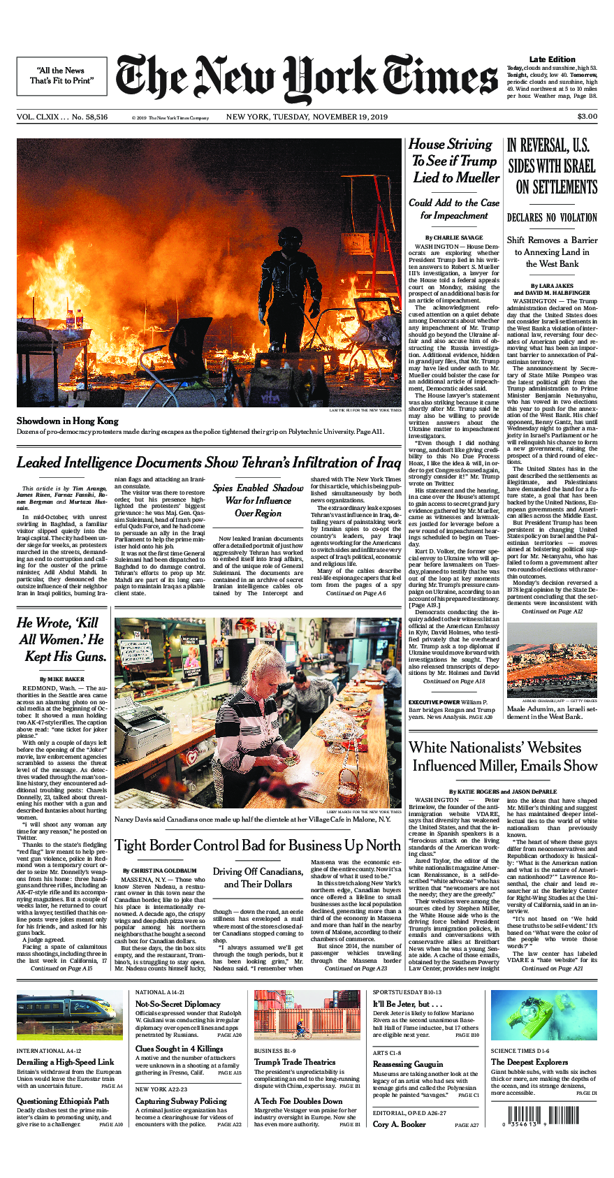 Prima-pagina-New-York-Times-del-2019-11-19