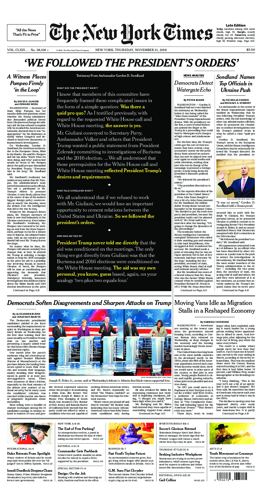 Prima-pagina-New-York-Times-del-2019-11-21