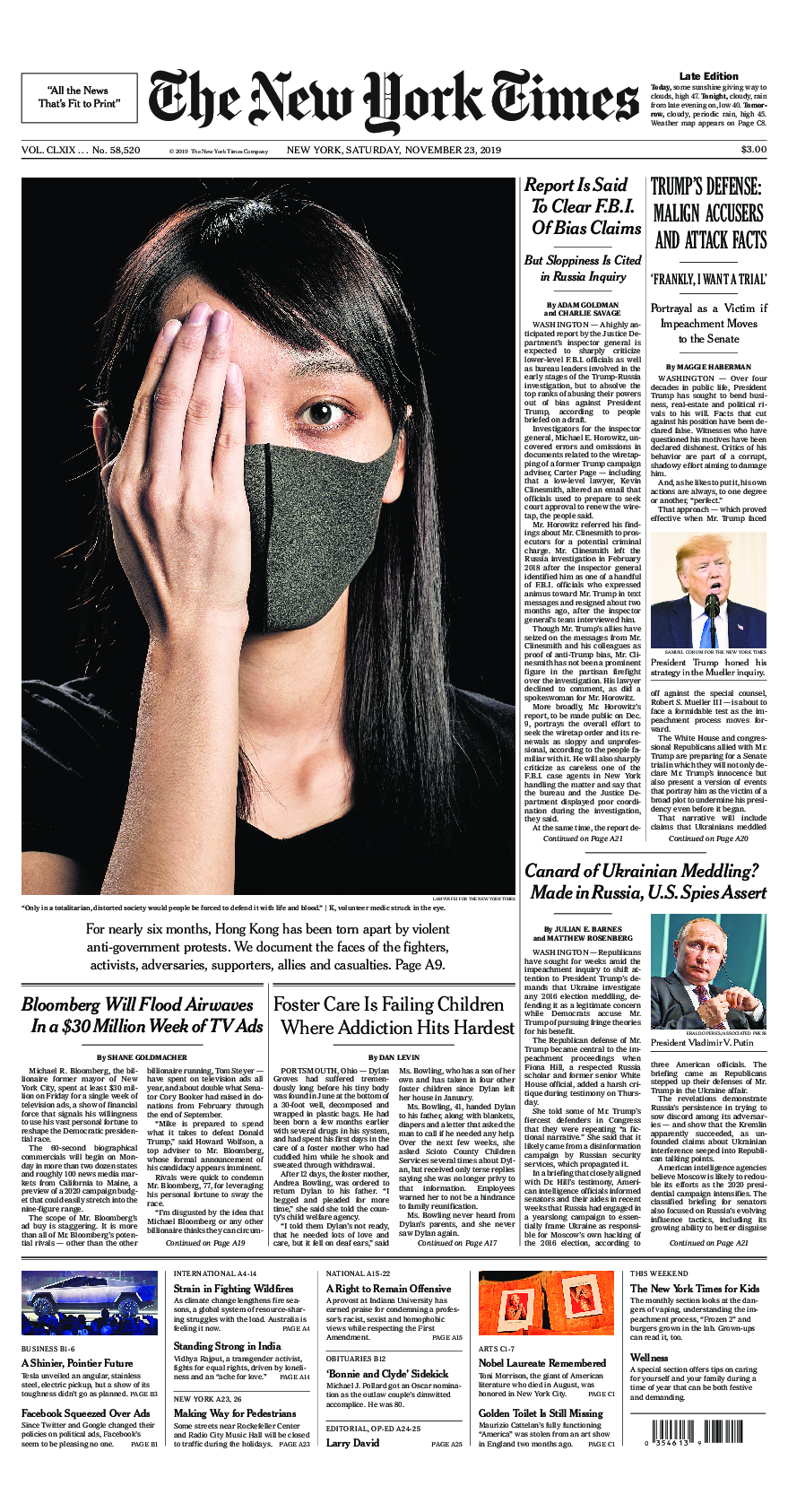 Prima-pagina-New-York-Times-del-2019-11-23