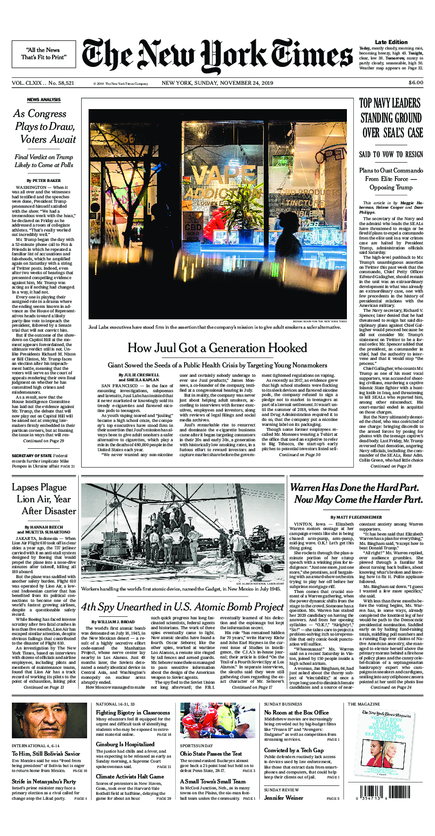 Prima-pagina-New-York-Times-del-2019-11-24