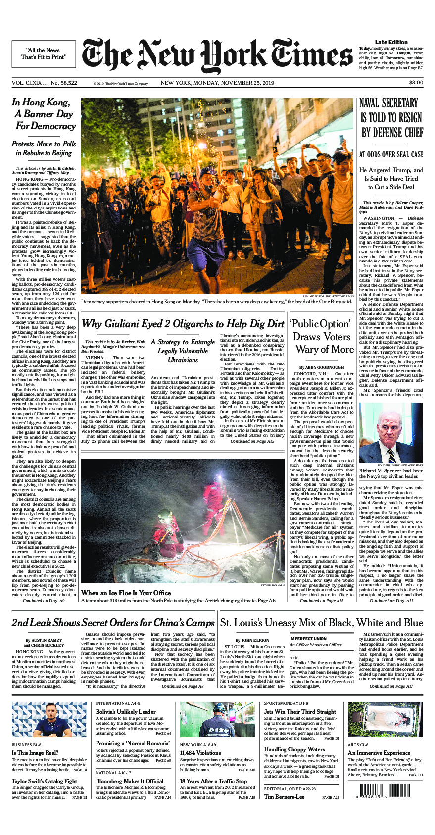 Prima-pagina-New-York-Times-del-2019-11-25