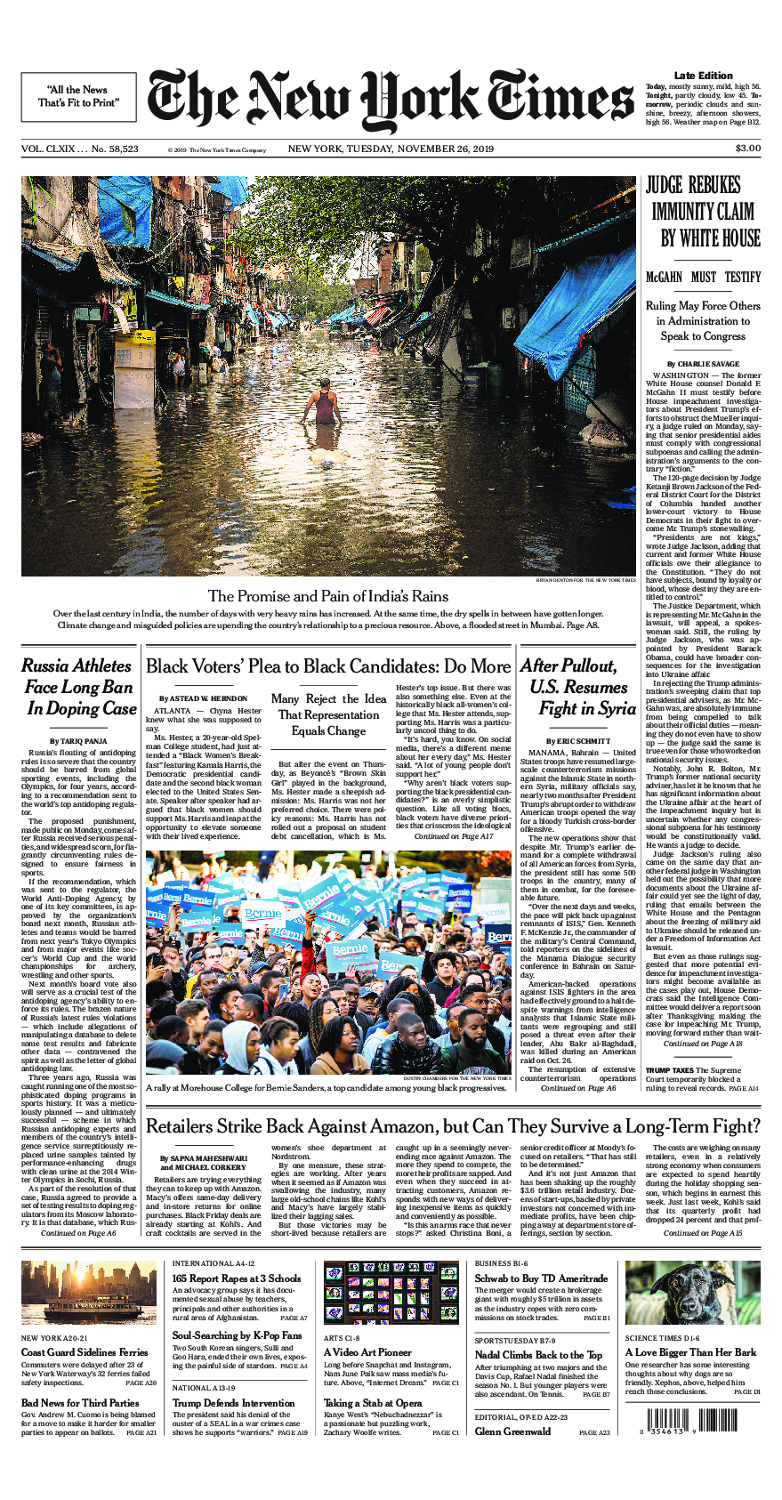 Prima-pagina-New-York-Times-del-2019-11-26