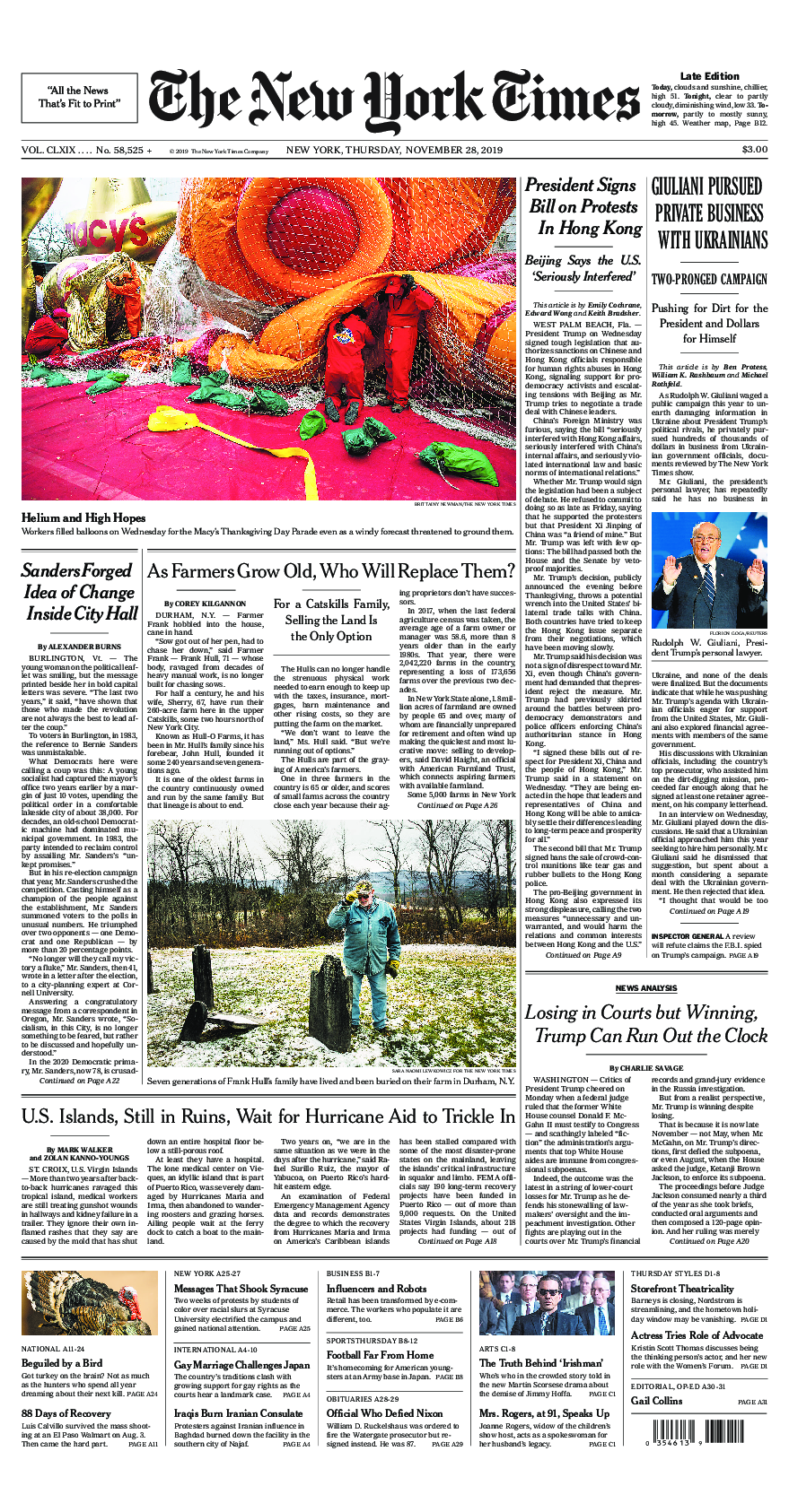 Prima-pagina-New-York-Times-del-2019-11-28