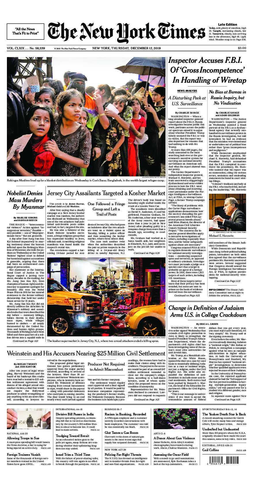 Prima-pagina-New-York-Times-del-2019-12-12