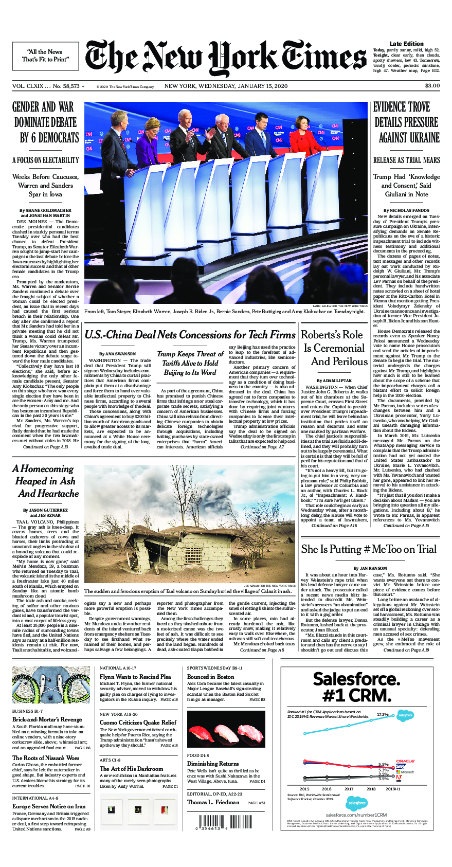 Prima-pagina-New-York-Times-del-2020-01-15