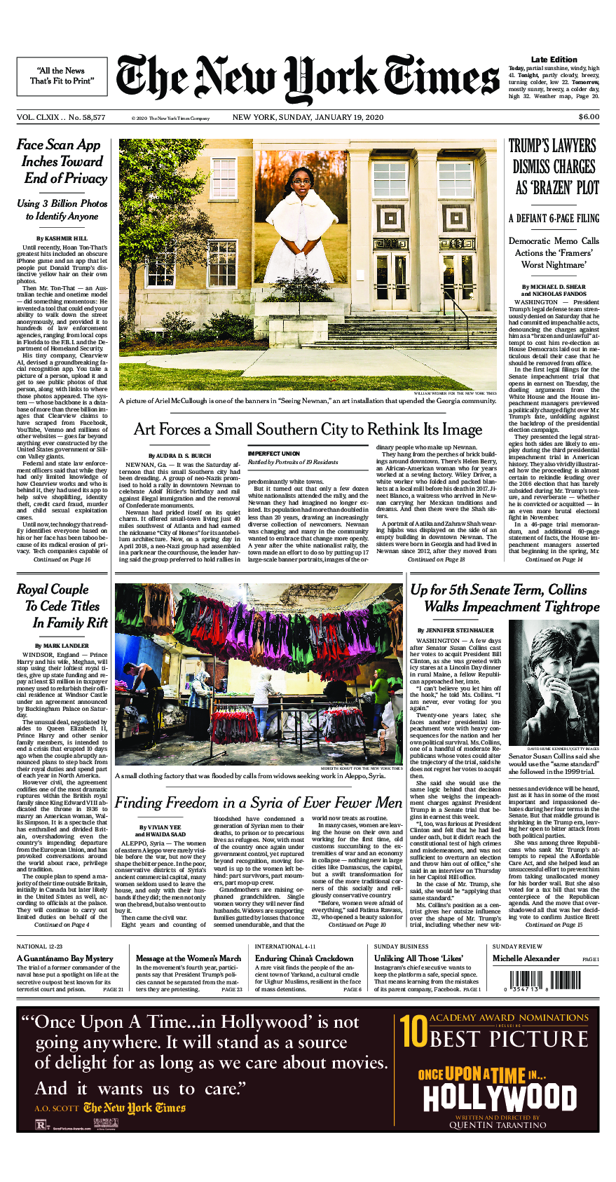 Prima-pagina-New-York-Times-del-2020-01-19