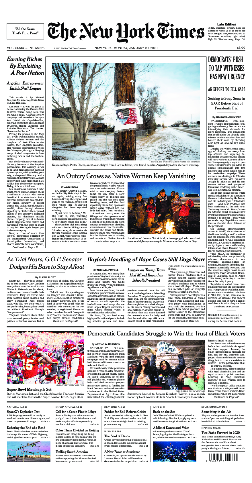 Prima-pagina-New-York-Times-del-2020-01-20