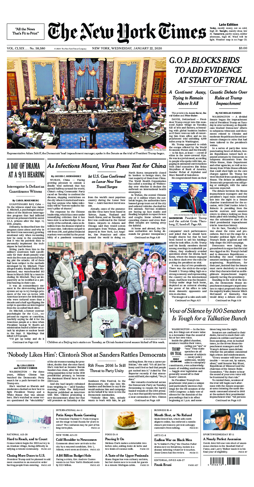 Prima-pagina-New-York-Times-del-2020-01-22