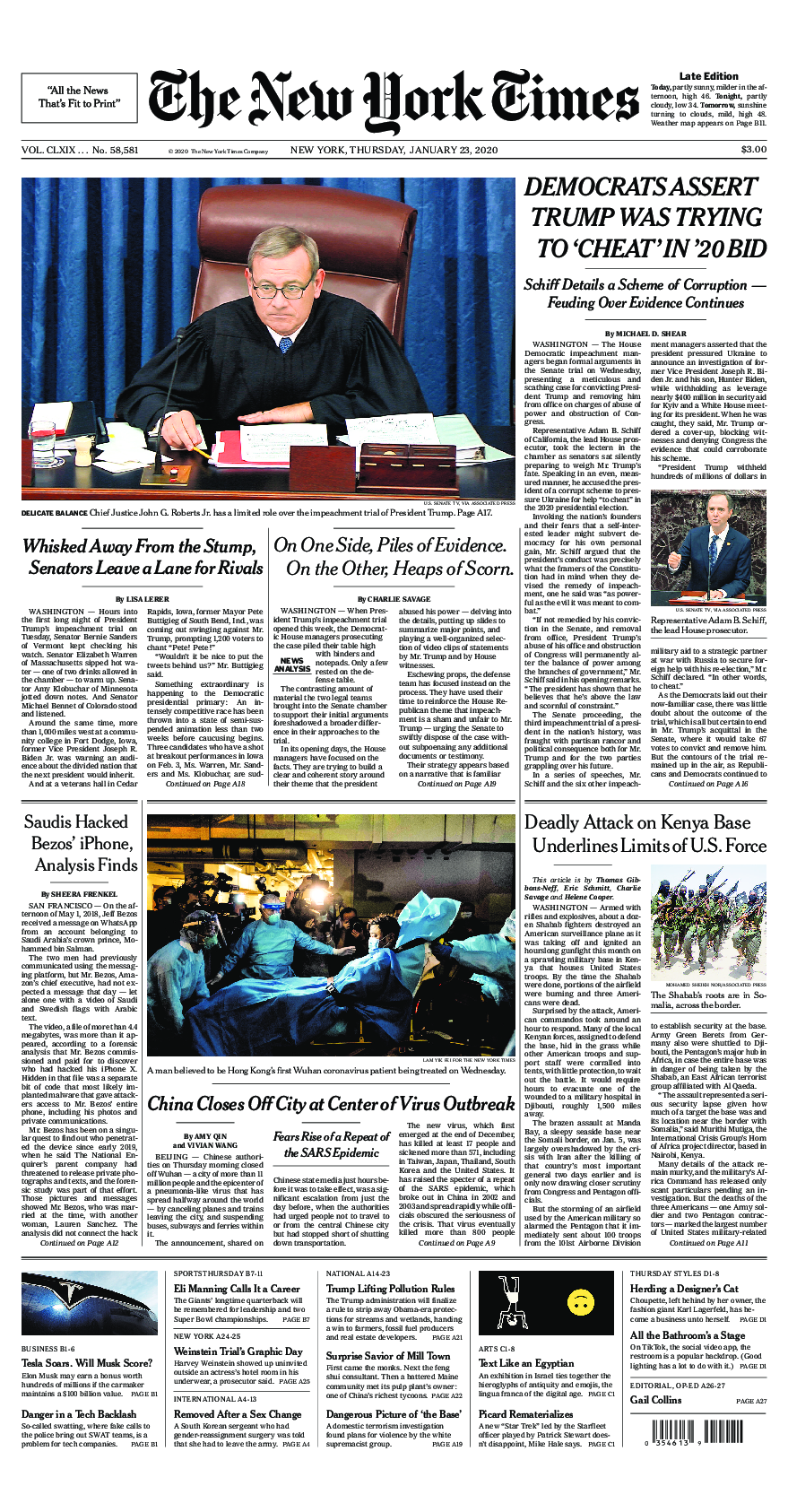 Prima-pagina-New-York-Times-del-2020-01-23