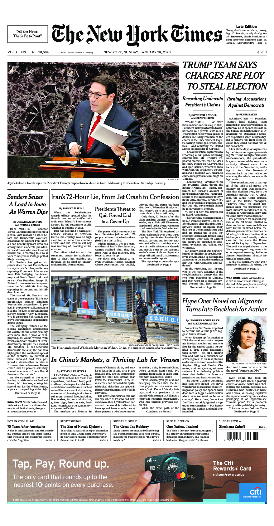 Prima-pagina-New-York-Times-del-2020-01-26