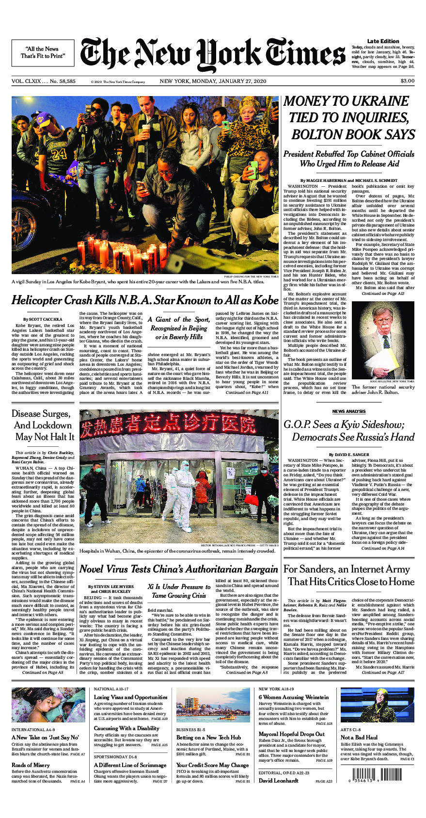 Prima-pagina-New-York-Times-del-2020-01-27