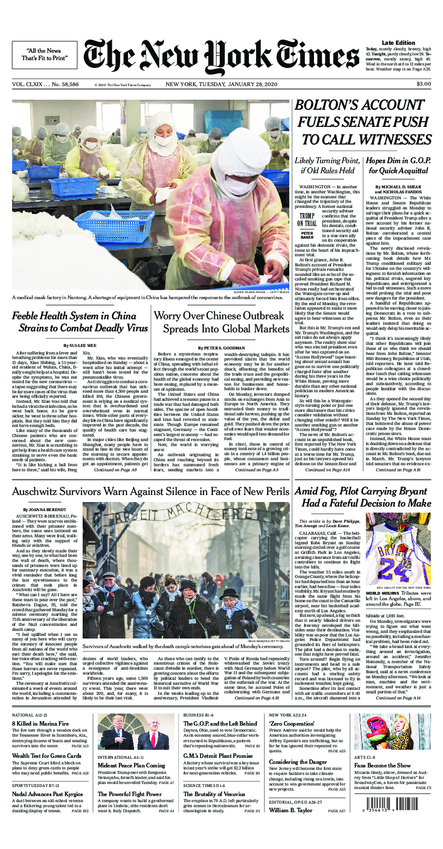 Prima-pagina-New-York-Times-del-2020-01-28