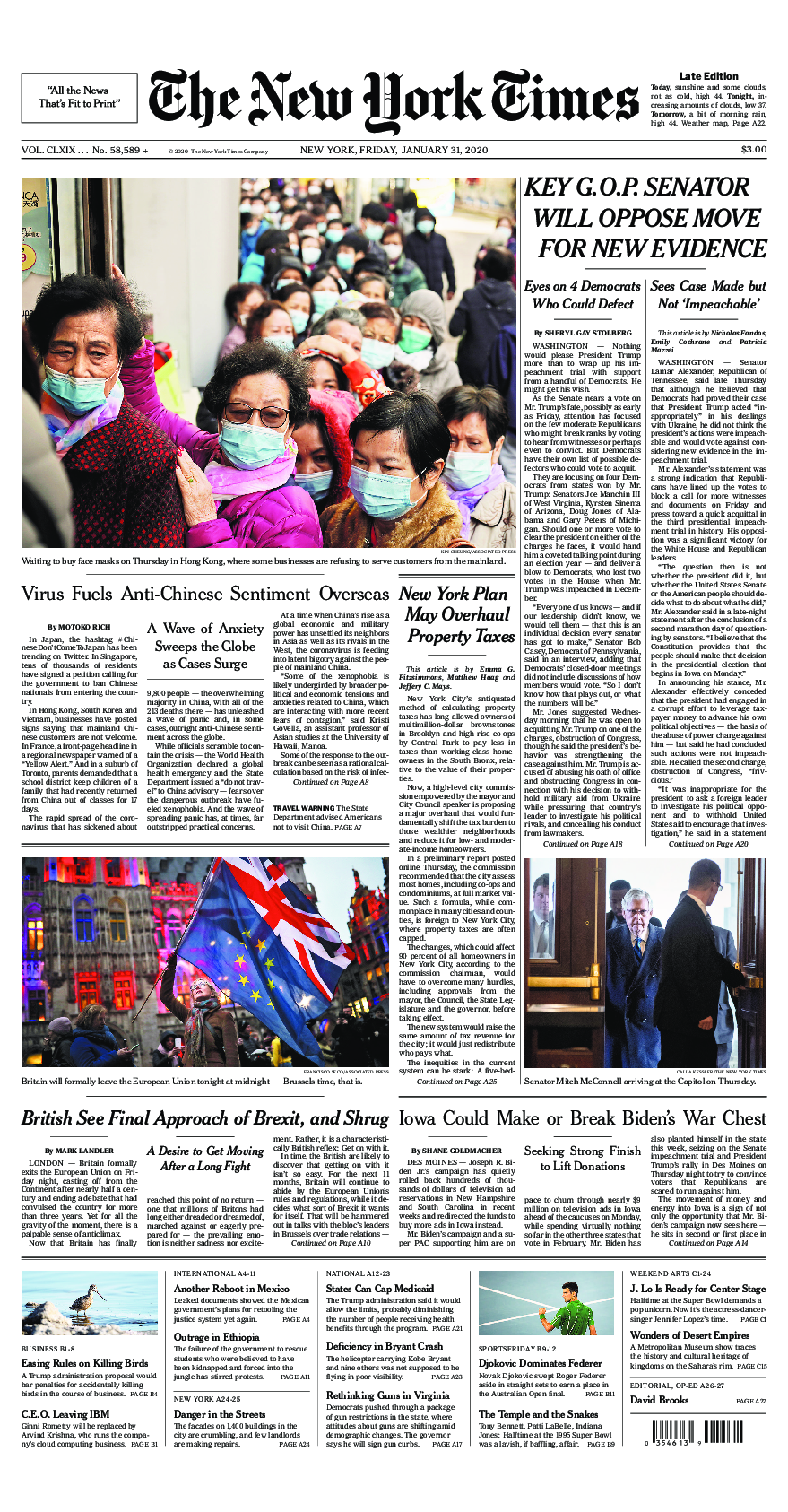 Prima-pagina-New-York-Times-del-2020-01-31