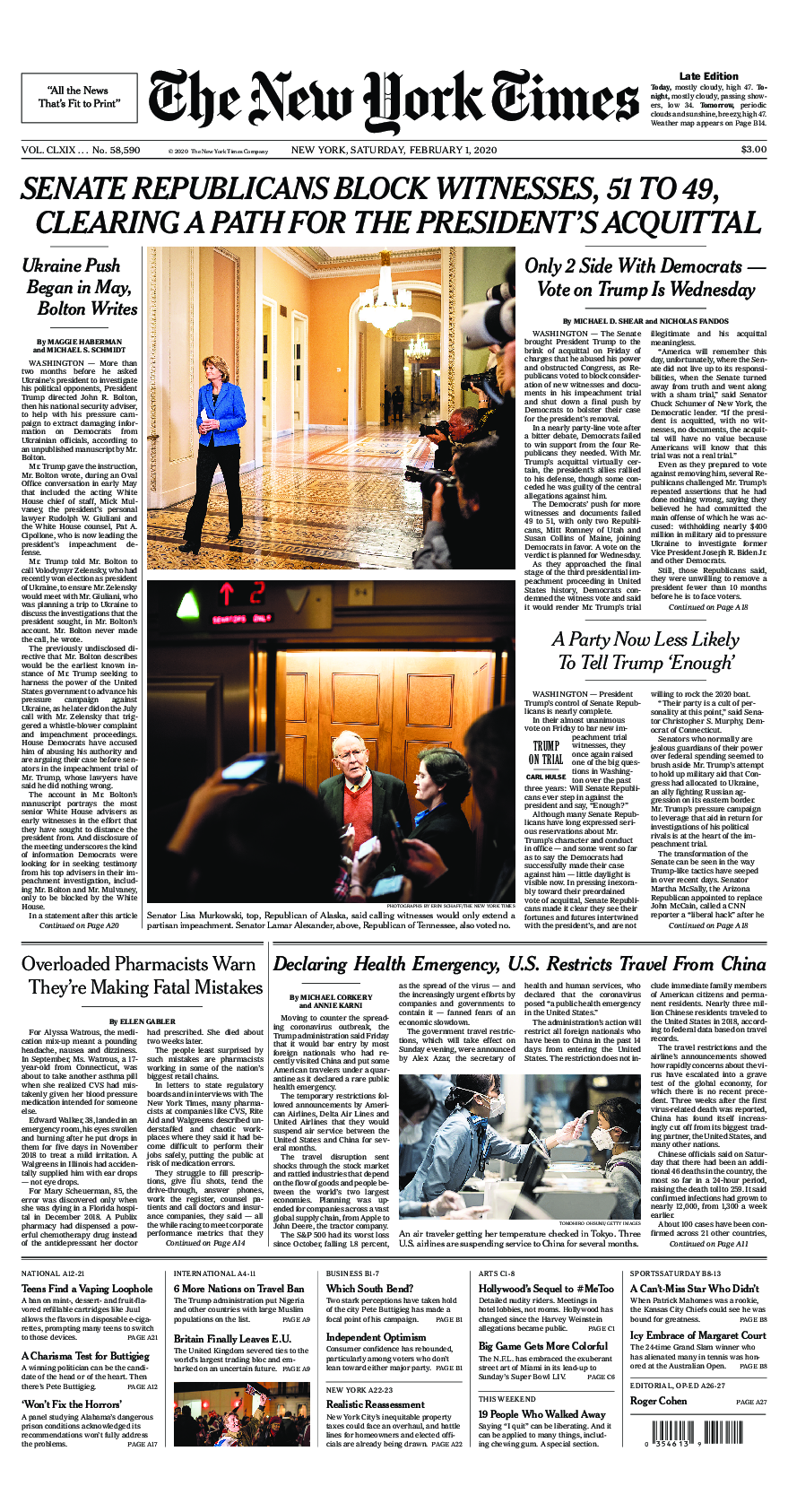 Prima-pagina-New-York-Times-del-2020-02-01