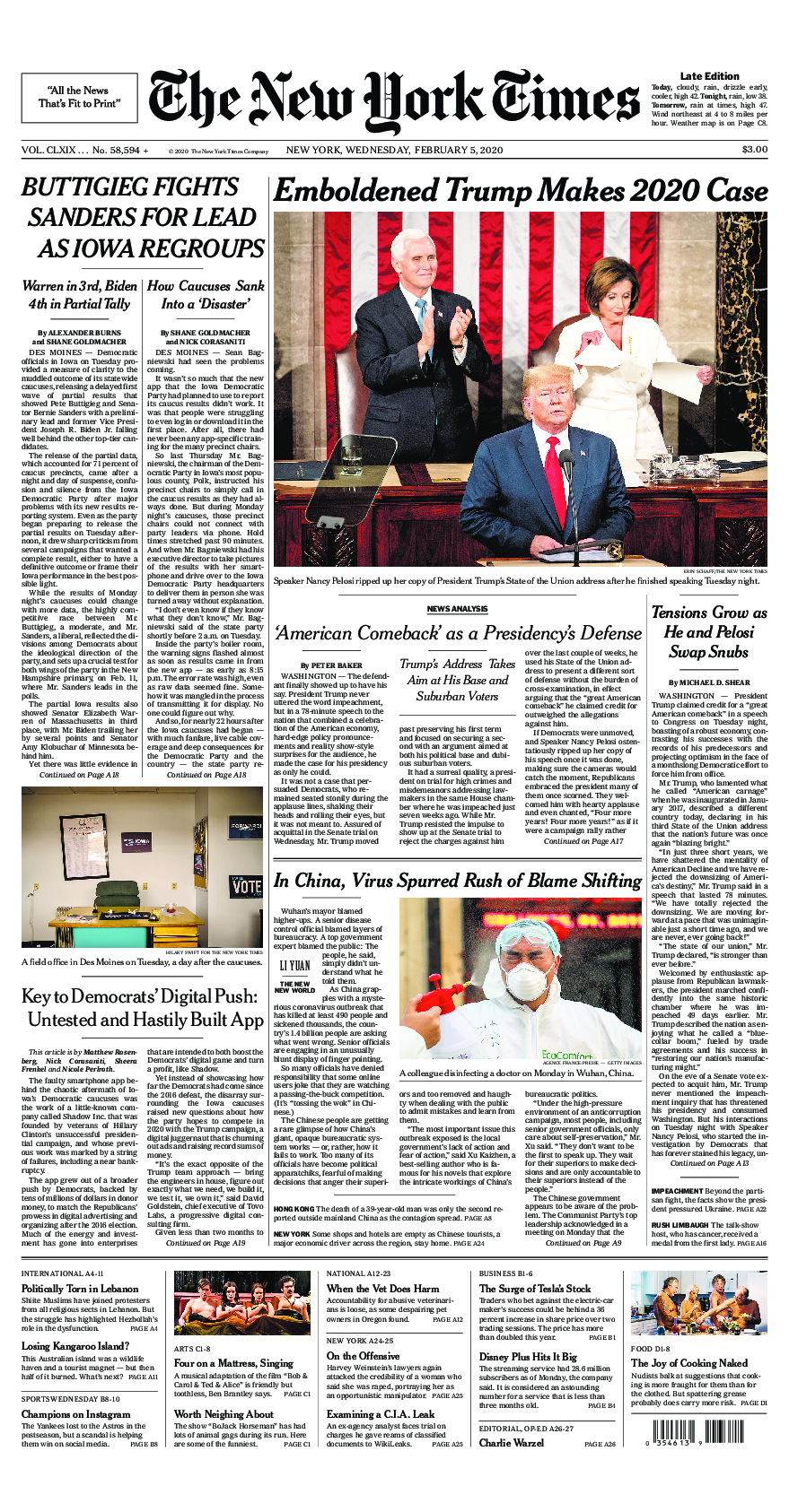 Prima-pagina-New-York-Times-del-2020-02-05