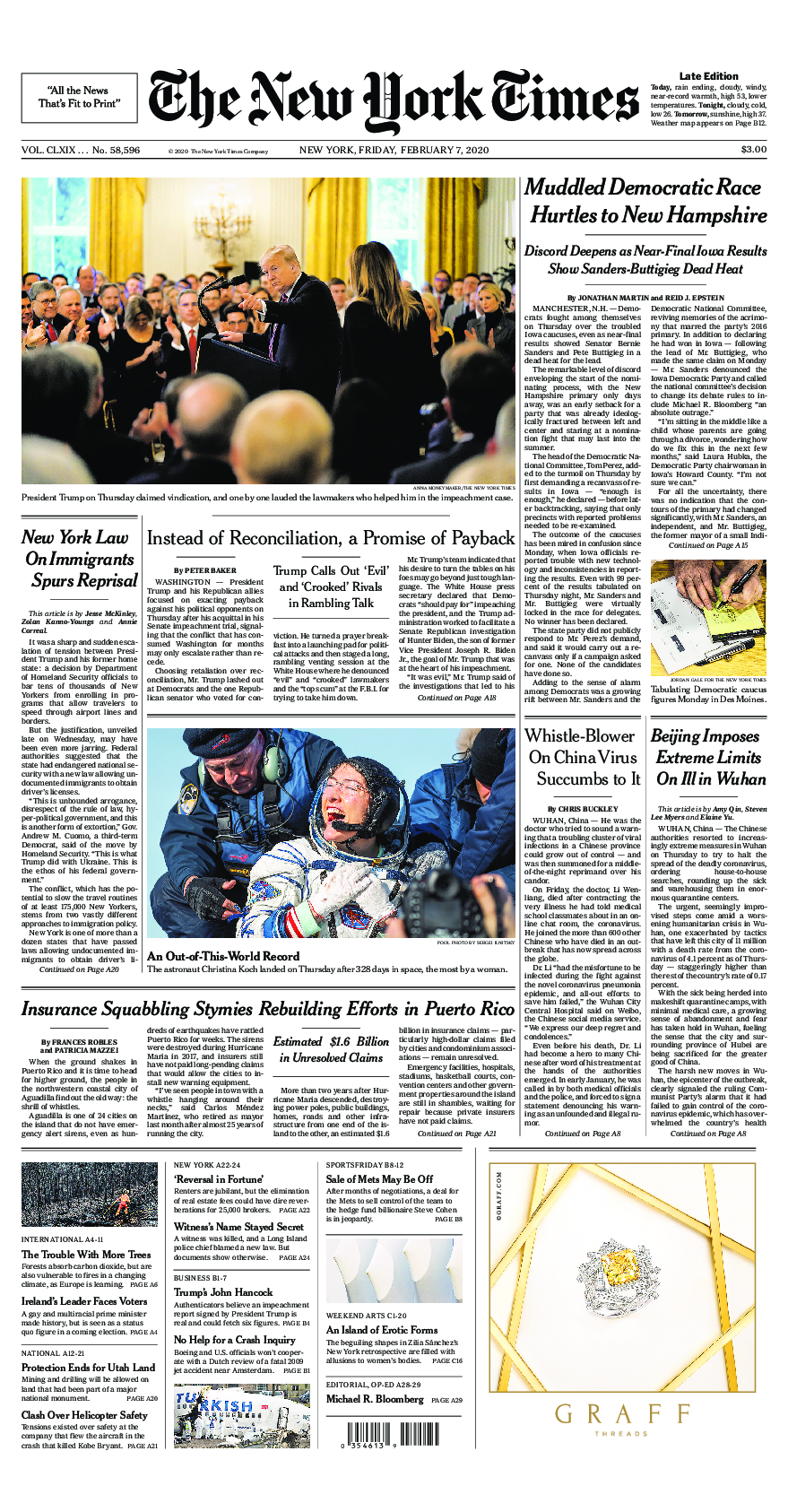 Prima-pagina-New-York-Times-del-2020-02-07