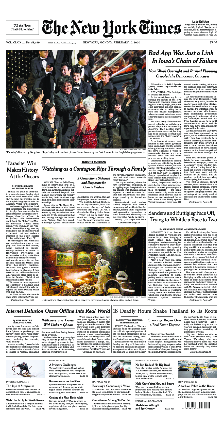 Prima-pagina-New-York-Times-del-2020-02-10