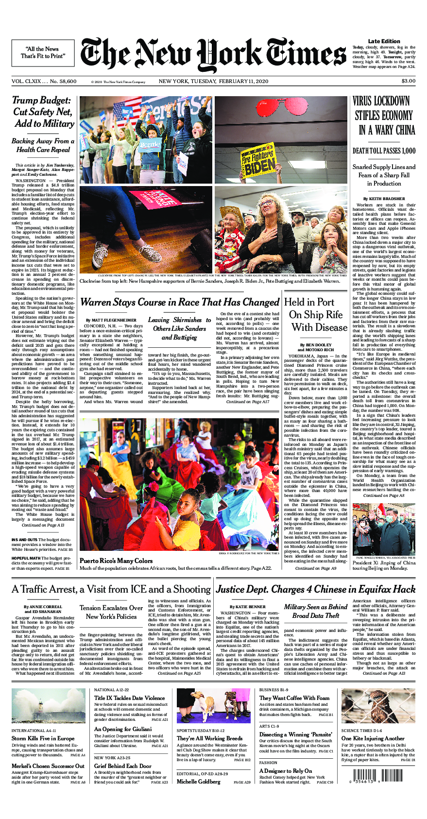 Prima-pagina-New-York-Times-del-2020-02-11