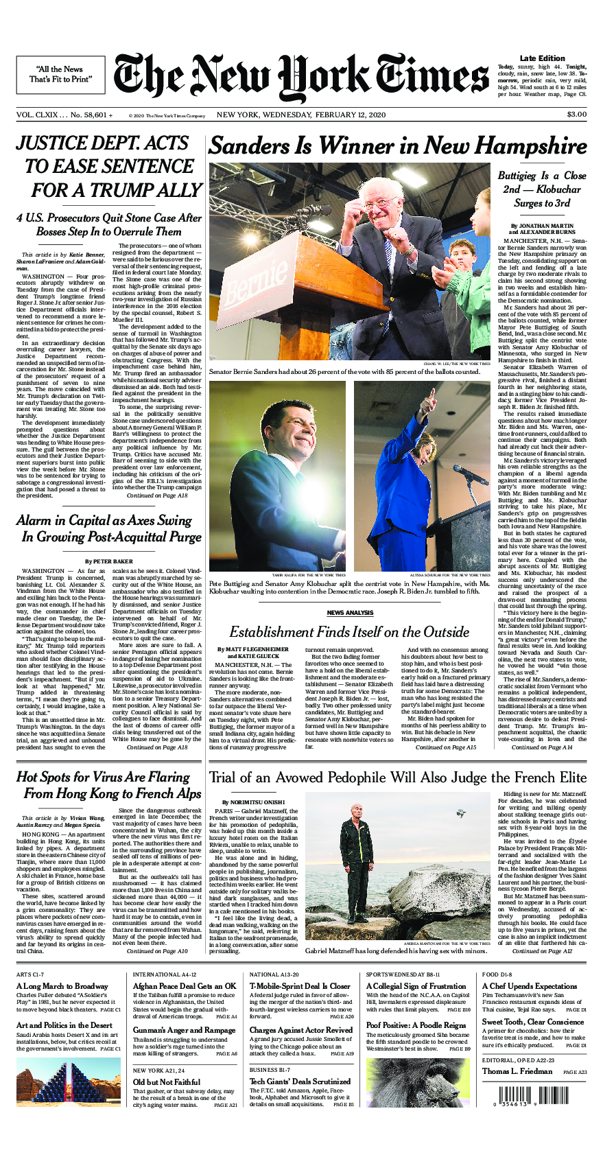 Prima-pagina-New-York-Times-del-2020-02-12