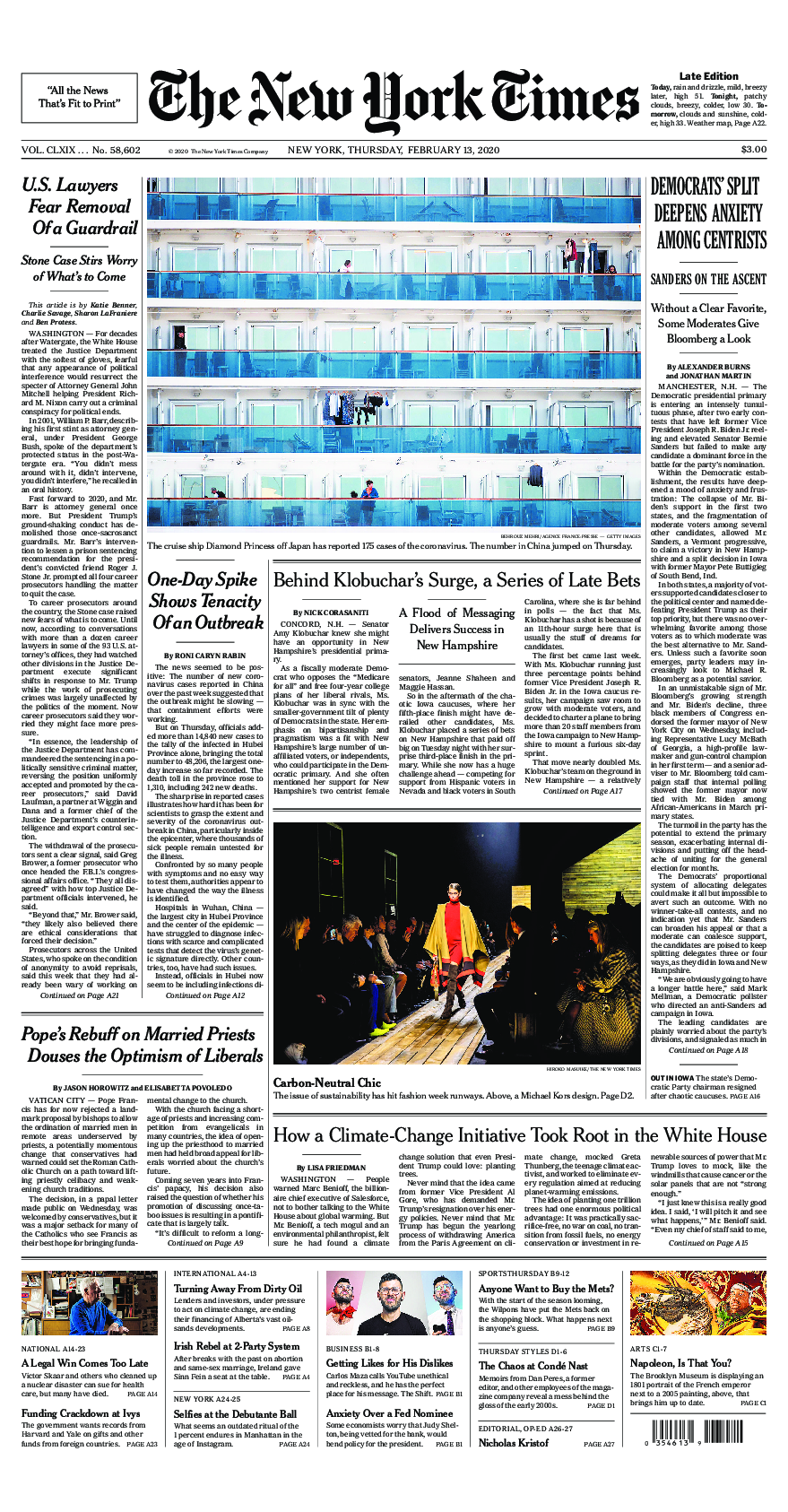 Prima-pagina-New-York-Times-del-2020-02-13