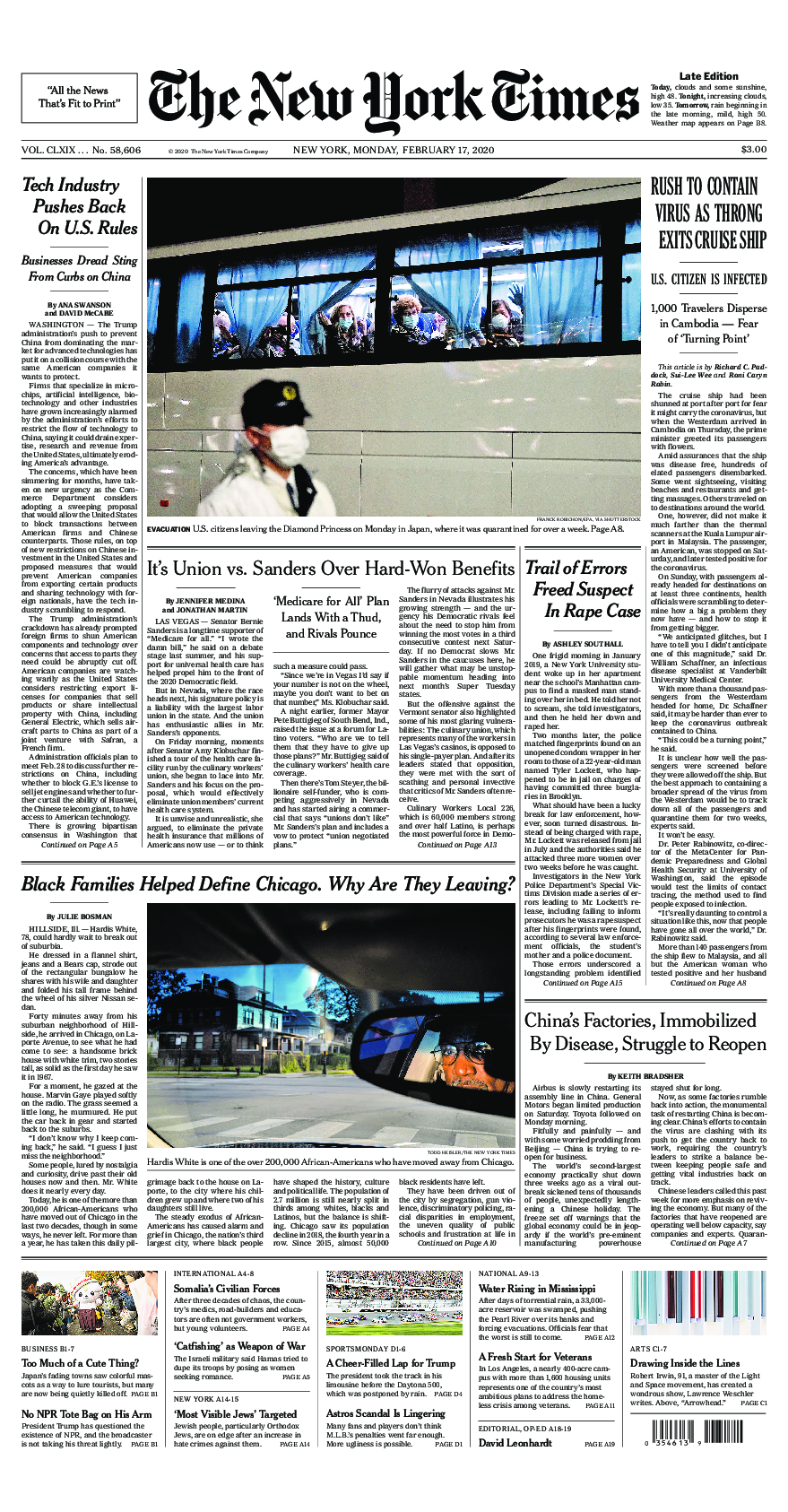 Prima-pagina-New-York-Times-del-2020-02-17