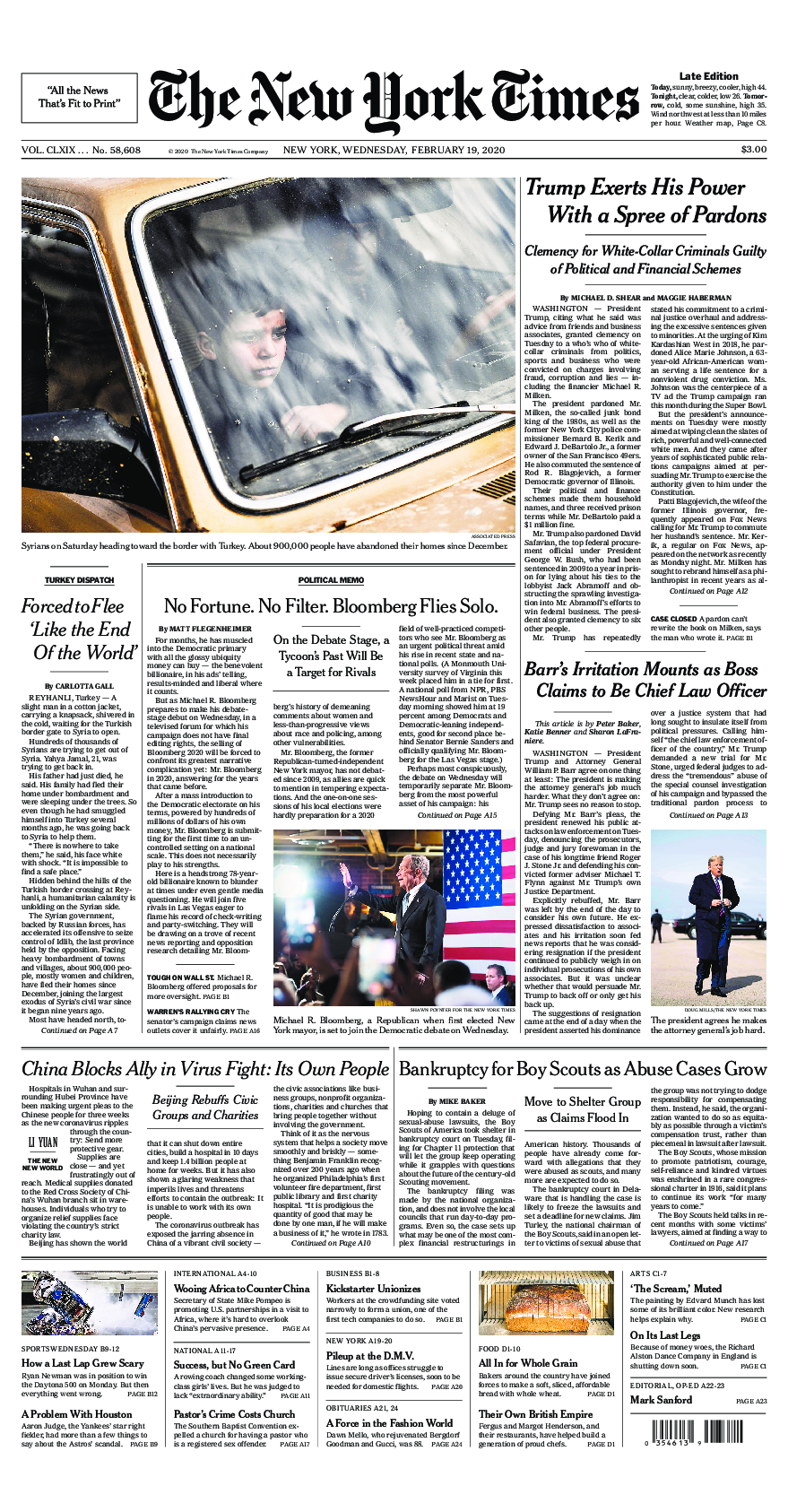 Prima-pagina-New-York-Times-del-2020-02-19