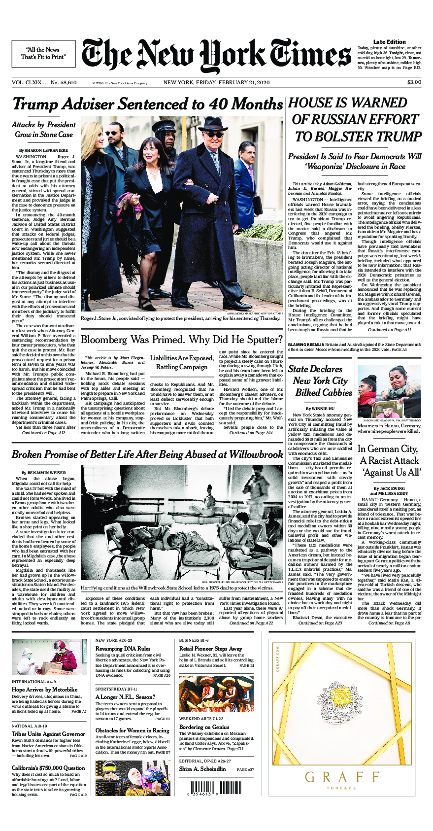 Prima-pagina-New-York-Times-del-2020-02-21