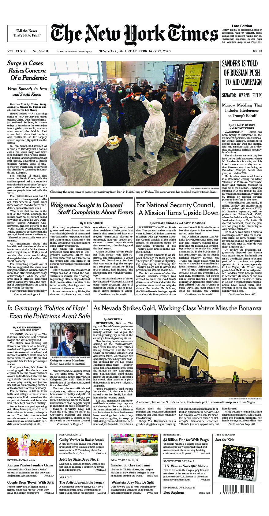 Prima-pagina-New-York-Times-del-2020-02-22