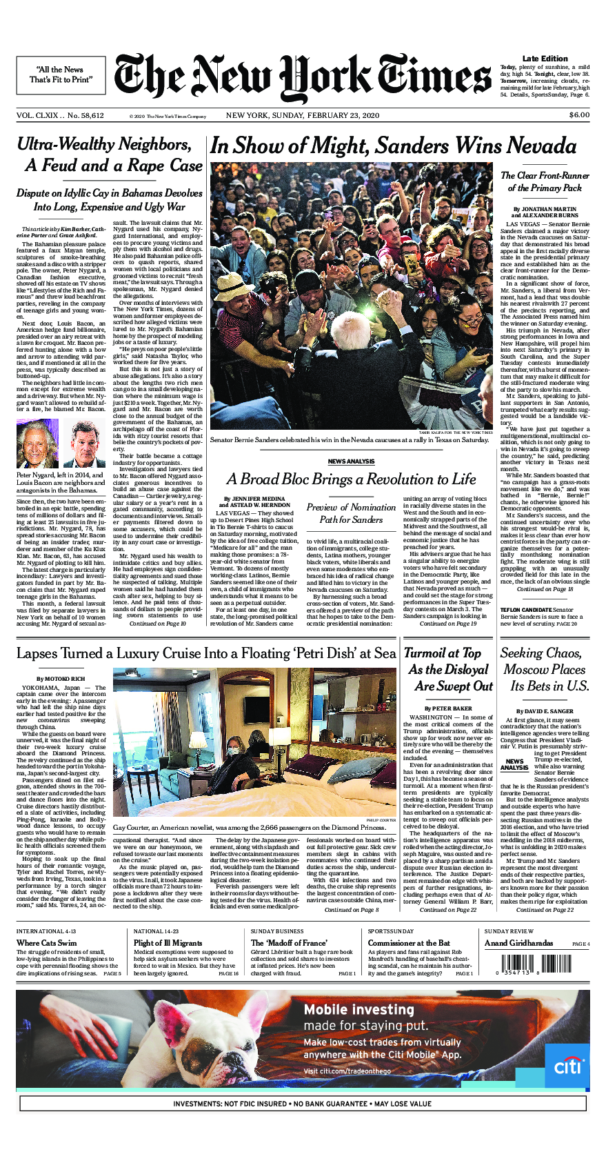 Prima-pagina-New-York-Times-del-2020-02-23