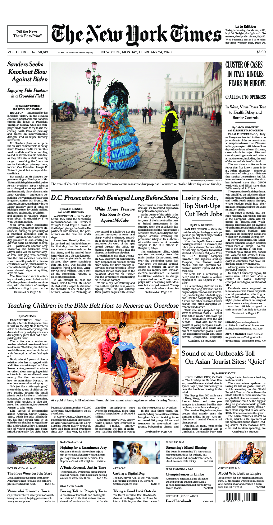 Prima-pagina-New-York-Times-del-2020-02-24