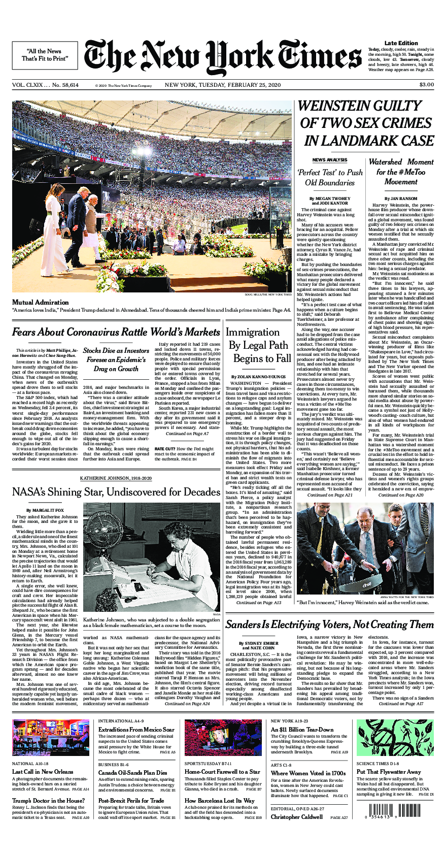 Prima-pagina-New-York-Times-del-2020-02-25