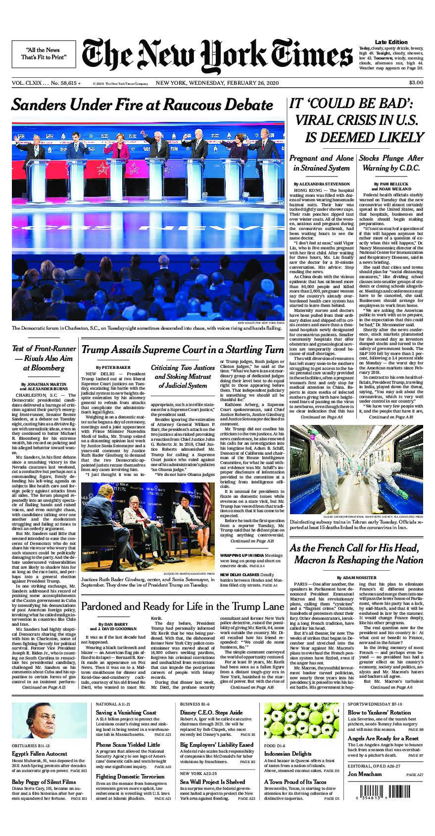 Prima-pagina-New-York-Times-del-2020-02-26