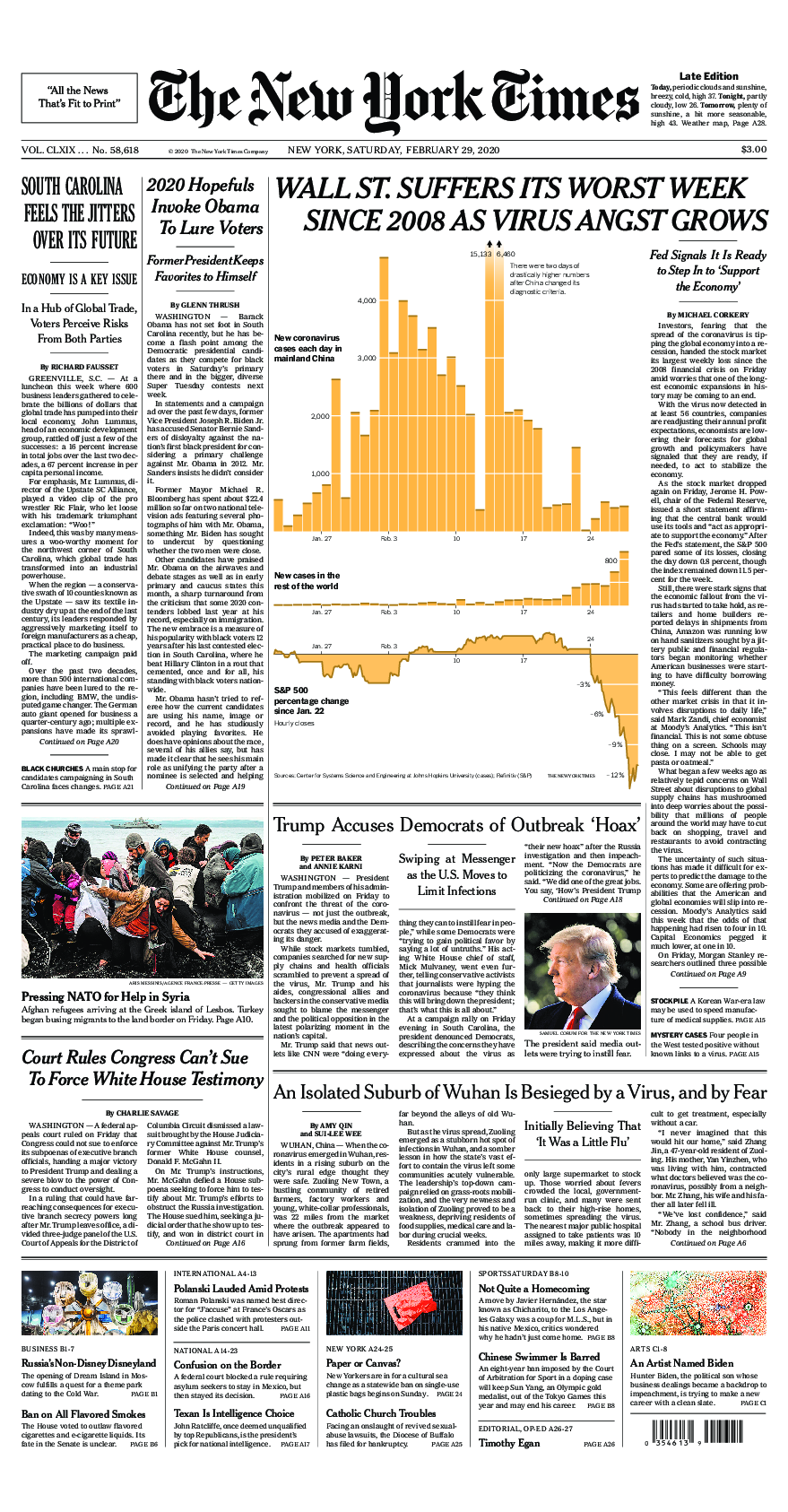 Prima-pagina-New-York-Times-del-2020-02-29