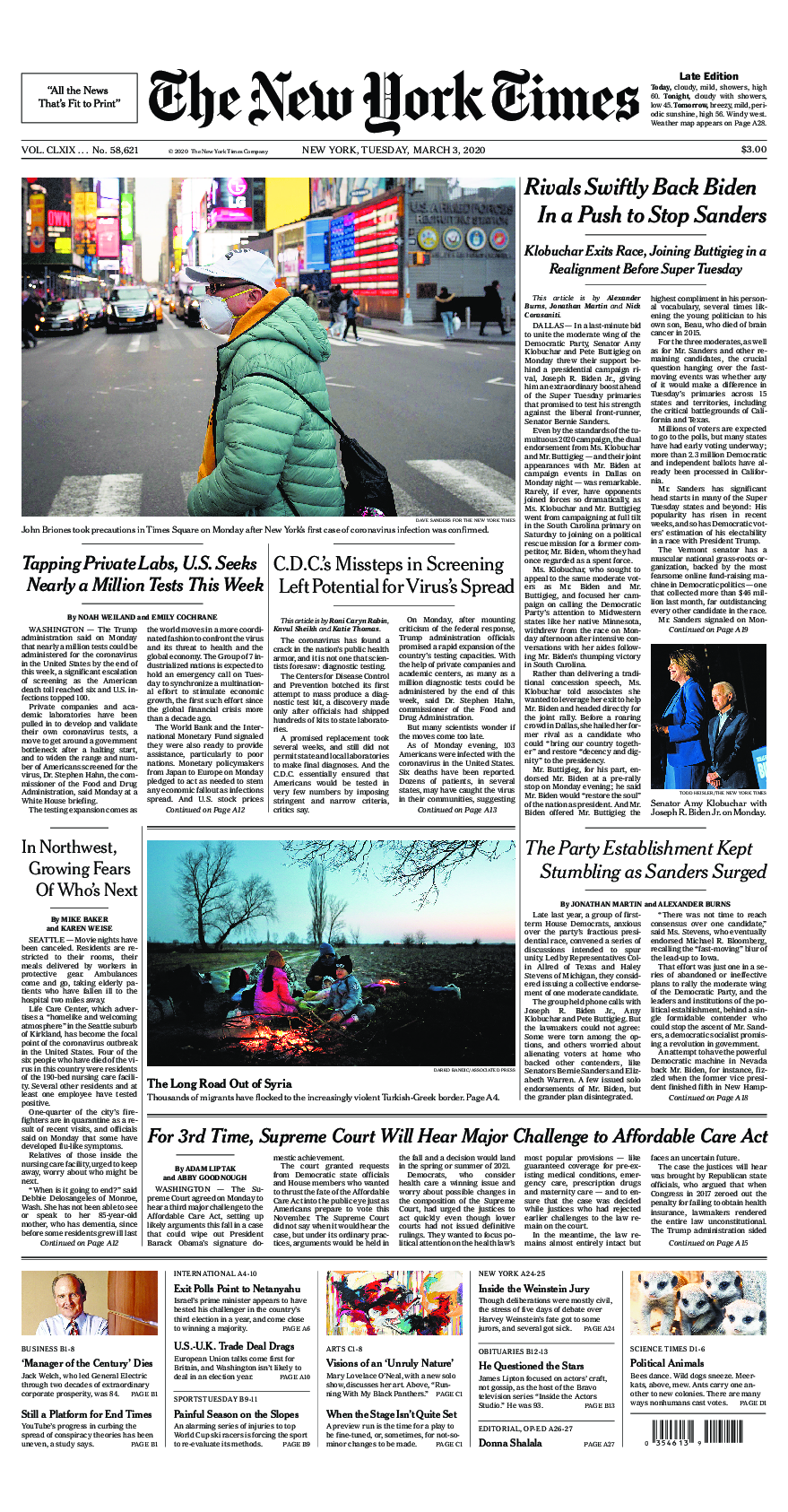 Prima-pagina-New-York-Times-del-2020-03-03