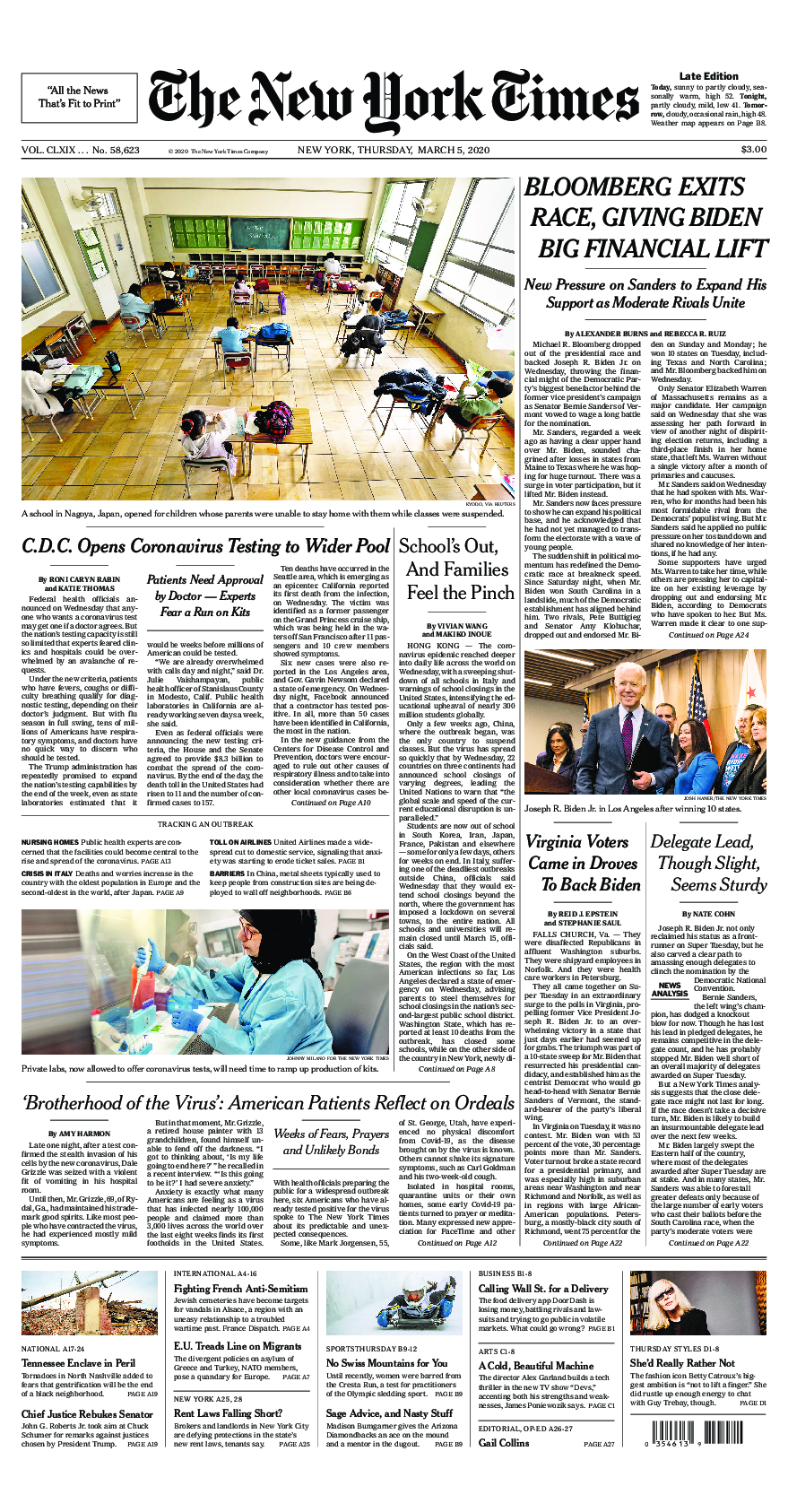 Prima-pagina-New-York-Times-del-2020-03-05