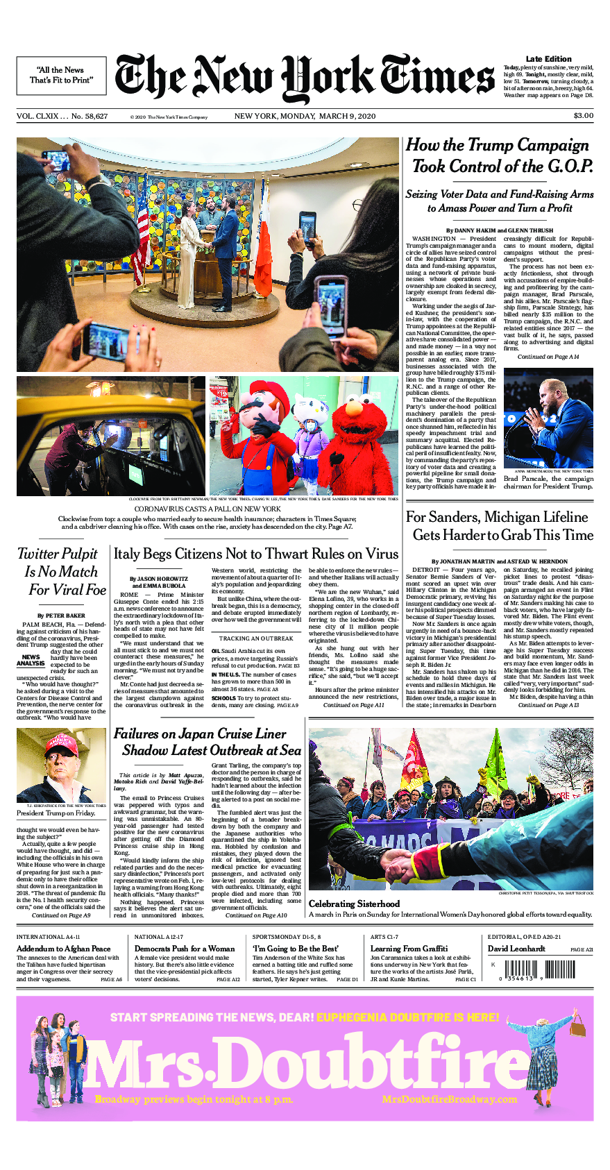 Prima-pagina-New-York-Times-del-2020-03-09