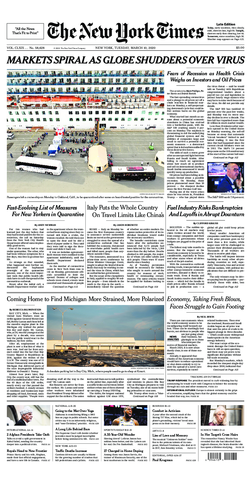 Prima-pagina-New-York-Times-del-2020-03-10