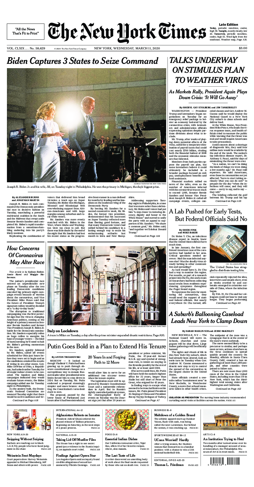 Prima-pagina-New-York-Times-del-2020-03-11