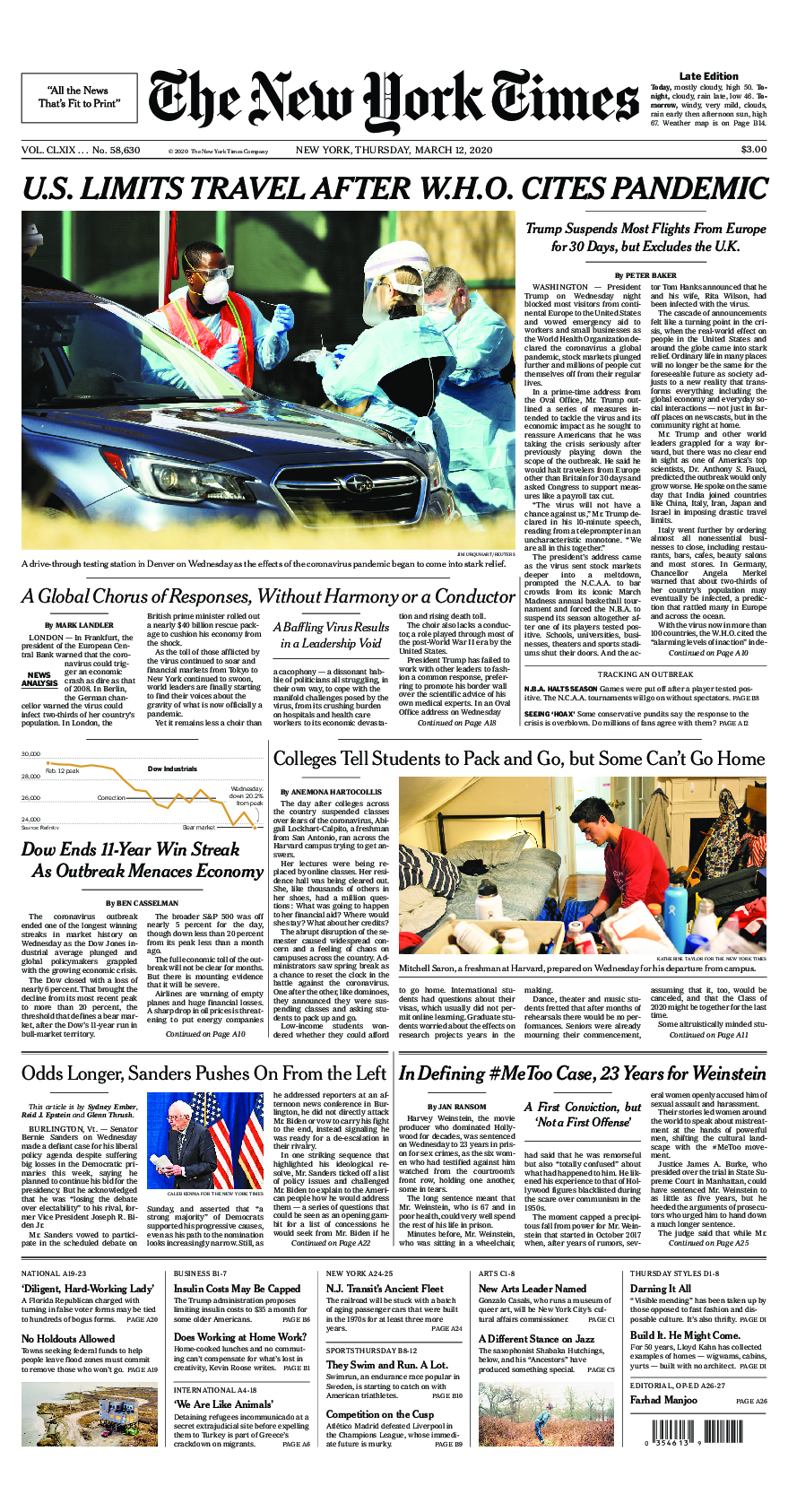 Prima-pagina-New-York-Times-del-2020-03-12