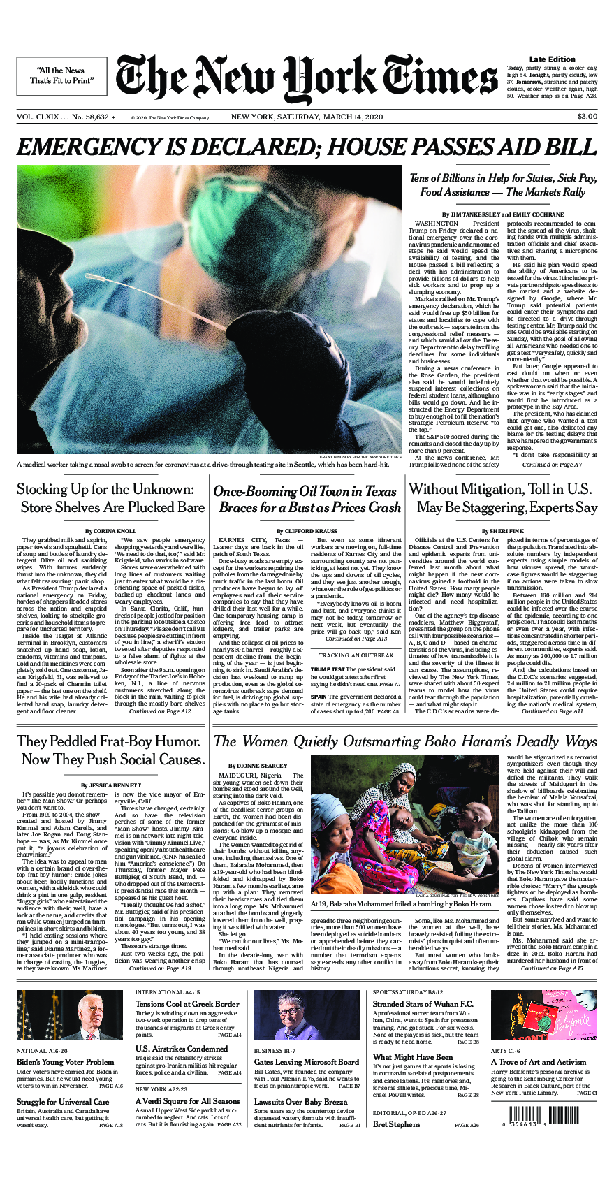 Prima-pagina-New-York-Times-del-2020-03-14