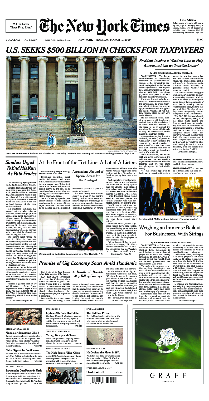 Prima-pagina-New-York-Times-del-2020-03-19