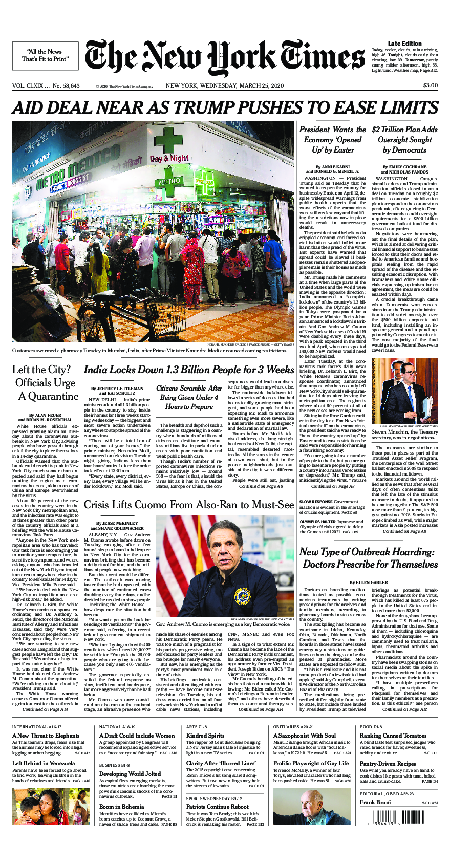 Prima-pagina-New-York-Times-del-2020-03-25