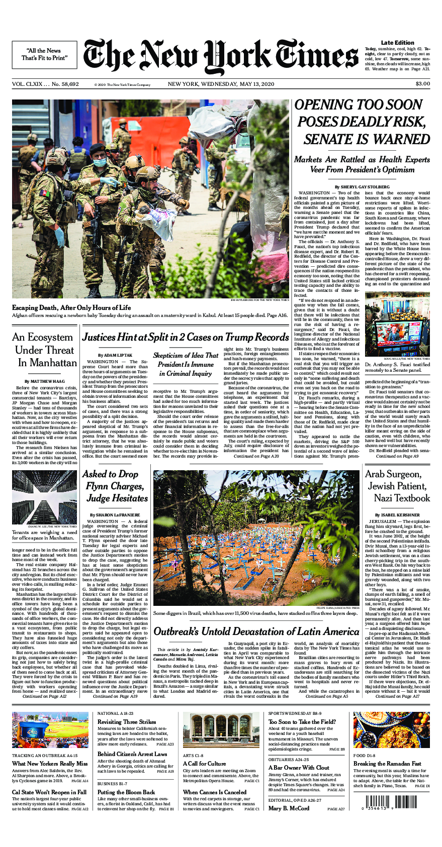 Prima-pagina-New-York-Times-del-2020-05-13