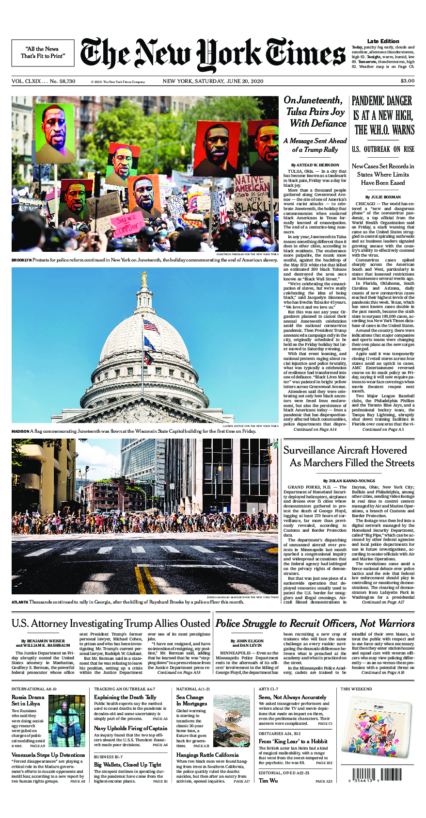 Prima-pagina-New-York-Times-del-2020-06-20